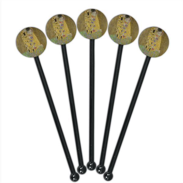 The Kiss (Klimt) - Lovers Black Plastic 5.5" Stir Stick - Round - Fan View