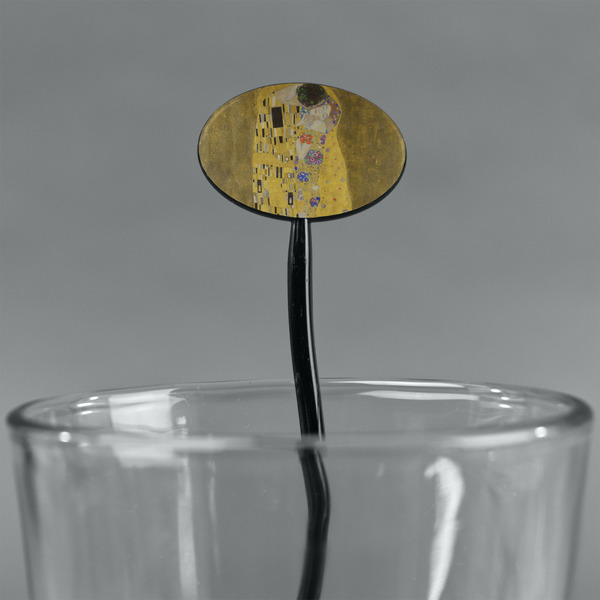 The Kiss (Klimt) - Lovers Black Plastic 7" Stir Stick - Oval - Main