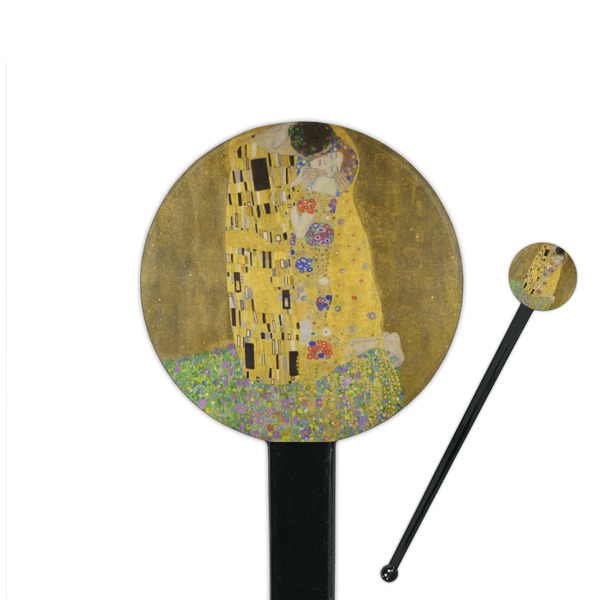 Custom The Kiss (Klimt) - Lovers 7" Round Plastic Stir Sticks - Black - Single Sided