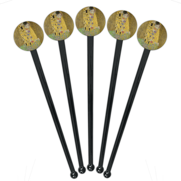 The Kiss (Klimt) - Lovers Black Plastic 7" Stir Stick - Round - Fan View