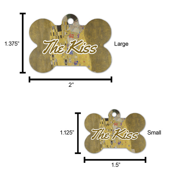 The Kiss (Klimt) - Lovers Bone Shaped Dog ID Tag - Large - Scale