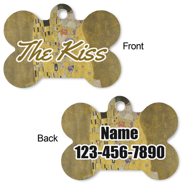 The Kiss (Klimt) - Lovers Bone Shaped Dog Tag - Front & Back