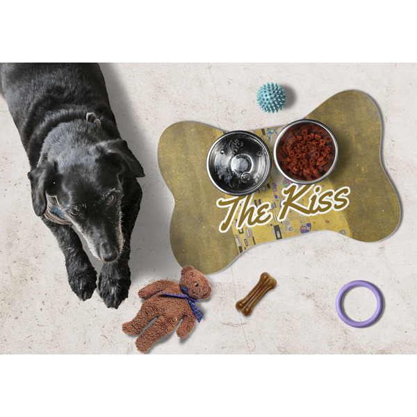 The Kiss (Klimt) - Lovers Bone Shaped Mat w/ Food & Water