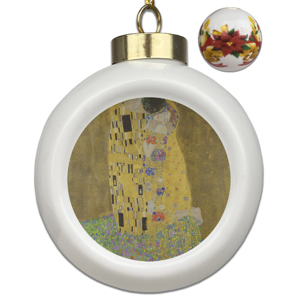 Custom The Kiss (Klimt) - Lovers Ceramic Ball Ornaments - Poinsettia Garland
