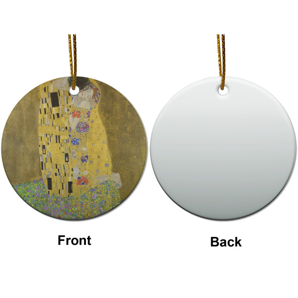The Kiss (Klimt) - Lovers Ceramic Flat Ornament - Circle Front & Back (APPROVAL)