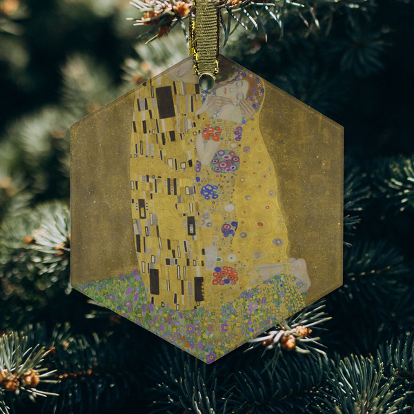 The Kiss (Klimt) - Lovers Frosted Glass Ornament - Hexagon (Lifestyle)
