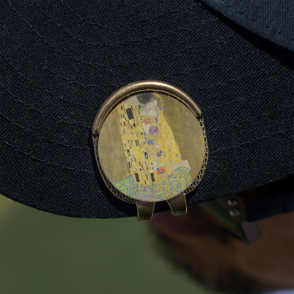 The Kiss (Klimt) - Lovers Golf Ball Marker Hat Clip - Gold - On Hat
