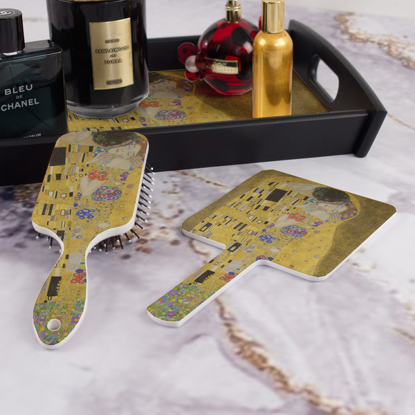 The Kiss (Klimt) - Lovers Hair Brush and Hand Mirror - Bathroom Scene