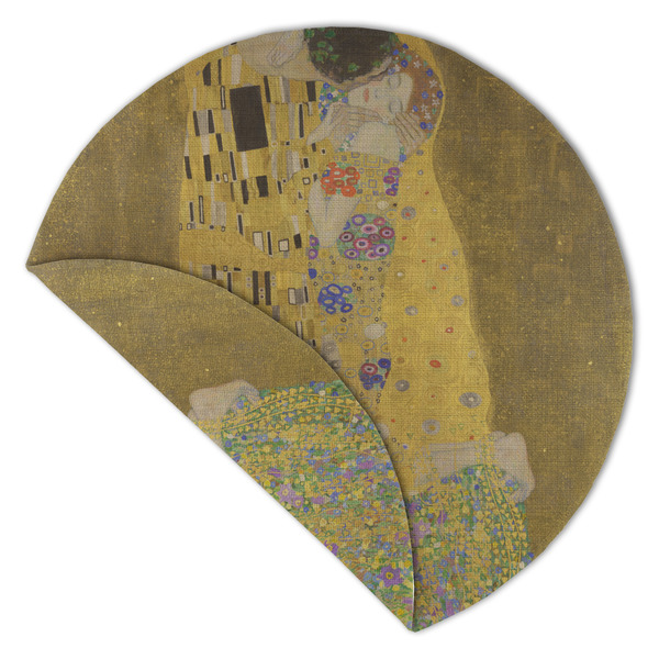 The Kiss (Klimt) - Lovers Round Linen Placemats - Front (folded corner double sided)