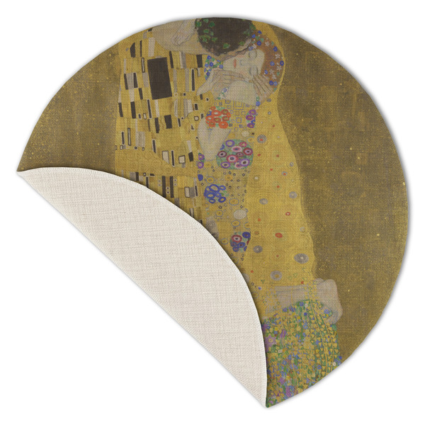The Kiss (Klimt) - Lovers Round Linen Placemats - Front (folded corner single sided)