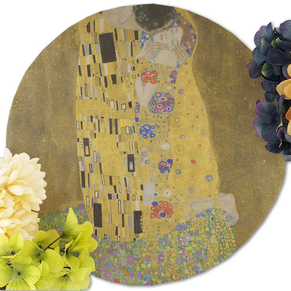 The Kiss (Klimt) - Lovers Round Linen Placemats - Front (w flowers)