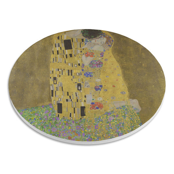 The Kiss (Klimt) - Lovers Round Stone Trivet - Angle View