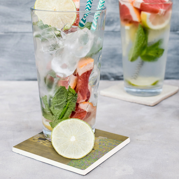 The Kiss (Klimt) - Lovers Set of 4 Stone Coasters - In Context View