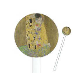 The Kiss (Klimt) - Lovers 5.5" Round Plastic Stir Sticks - White - Double Sided