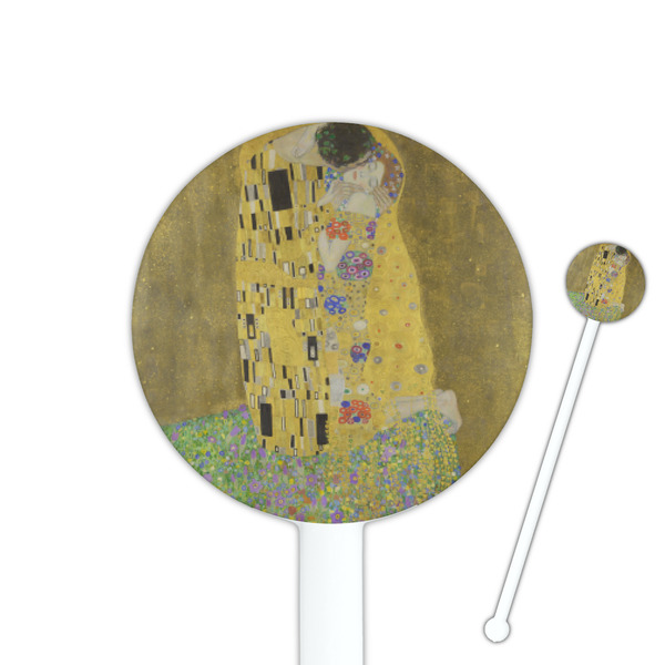 Custom The Kiss (Klimt) - Lovers 5.5" Round Plastic Stir Sticks - White - Single Sided
