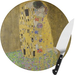 The Kiss (Klimt) - Lovers Round Glass Cutting Board - Small
