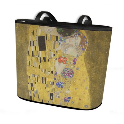 The Kiss (Klimt) - Lovers Bucket Tote w/ Genuine Leather Trim