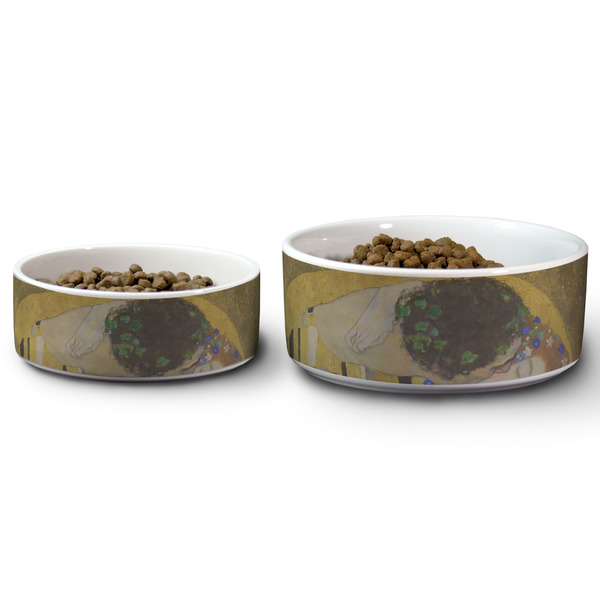 The Kiss (Klimt) - Lovers Ceramic Dog Bowls - Size Comparison