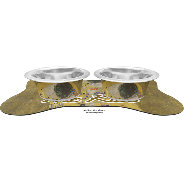 The Kiss - Lovers Metal Pet Bowls - On Dog Bone Shaped Mat
