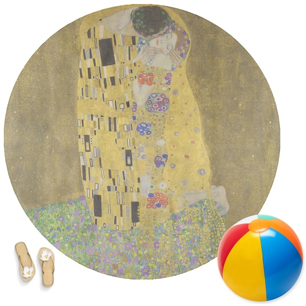 Custom The Kiss (Klimt) - Lovers Round Beach Towel