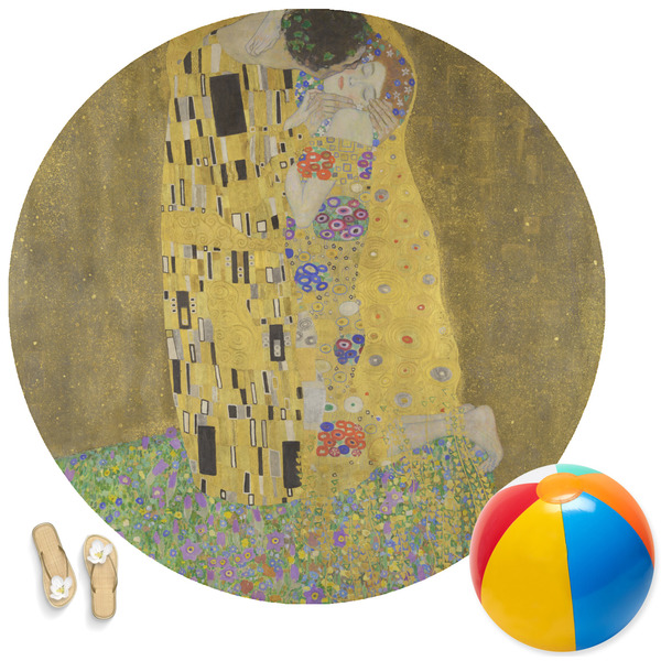 Custom The Kiss (Klimt) - Lovers Round Beach Towel