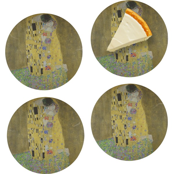 Custom The Kiss (Klimt) - Lovers Set of 4 Glass Appetizer / Dessert Plate 8"