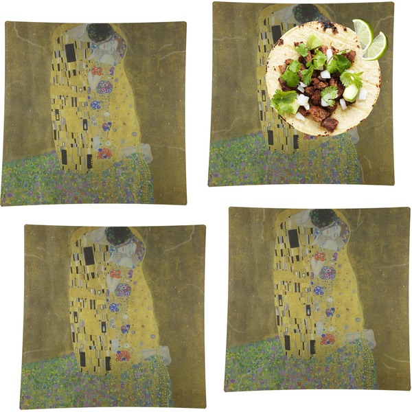 Custom The Kiss (Klimt) - Lovers Set of 4 Glass Square Lunch / Dinner Plate 9.5"