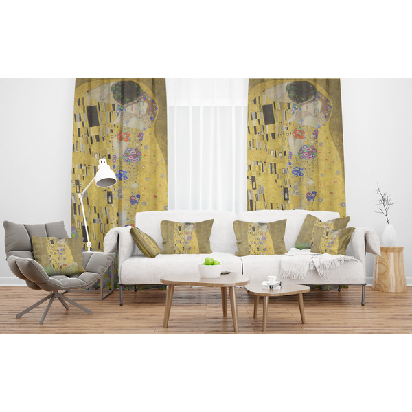The Kiss - Lovers Sheer and Custom Curtains in Room with Matching Pillows