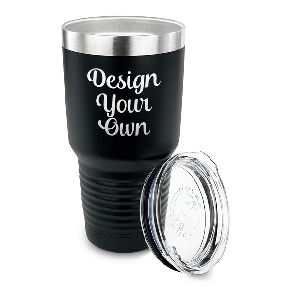 Design Your Own 30 oz Stainless Steel Ringneck Tumblers - Black - LID OFF