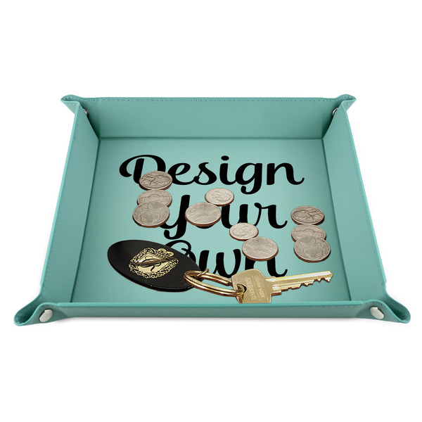 Design Your Own 9" x 9" Teal Leatherette Snap Up Tray - STYLED