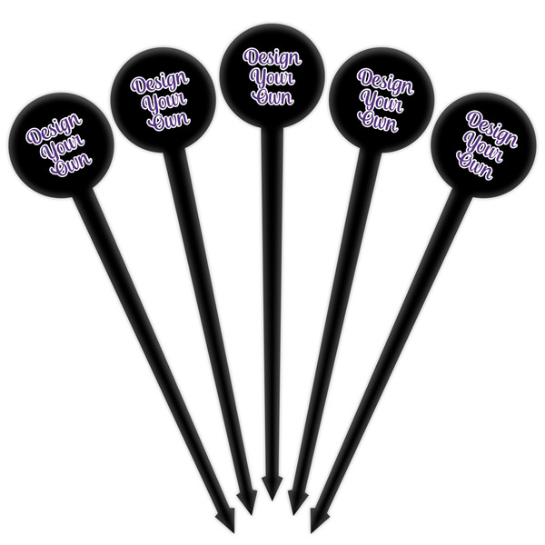 Design Your Own Black Plastic 4" Food Pick - Round - Fan View