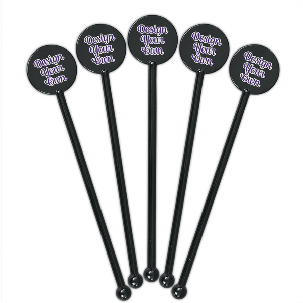 Design Your Own Black Plastic 5.5" Stir Stick - Round - Fan View