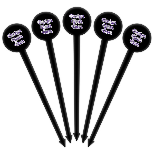 Design Your Own Black Plastic 6" Food Pick - Round - Fan View