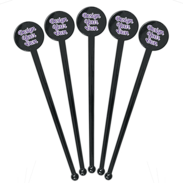 Design Your Own Black Plastic 7" Stir Stick - Round - Fan View
