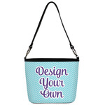 Personalized Linked Squares Bucket Tote w/Genuine Leather Trim Large w/Front & Back Design