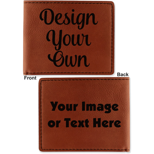 Design Your Own Cognac Leatherette Bifold Wallets - Front and Back
