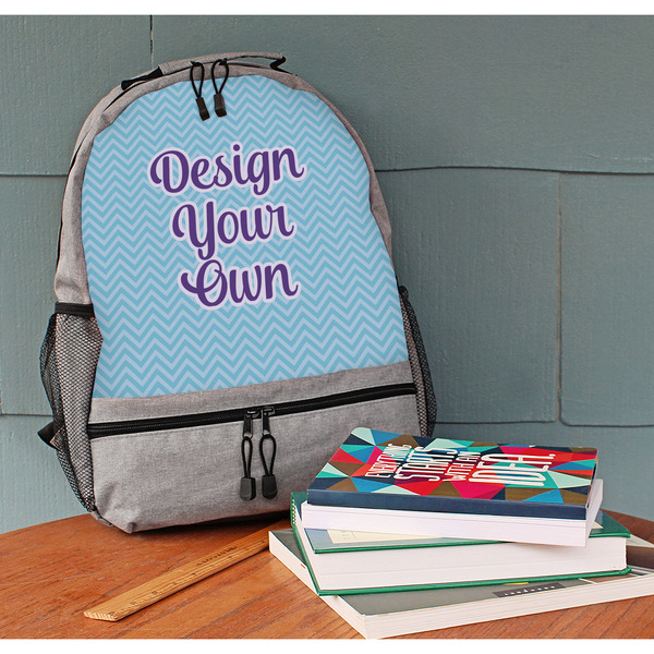 Design Your Own Large Backpack - Gray - On Desk