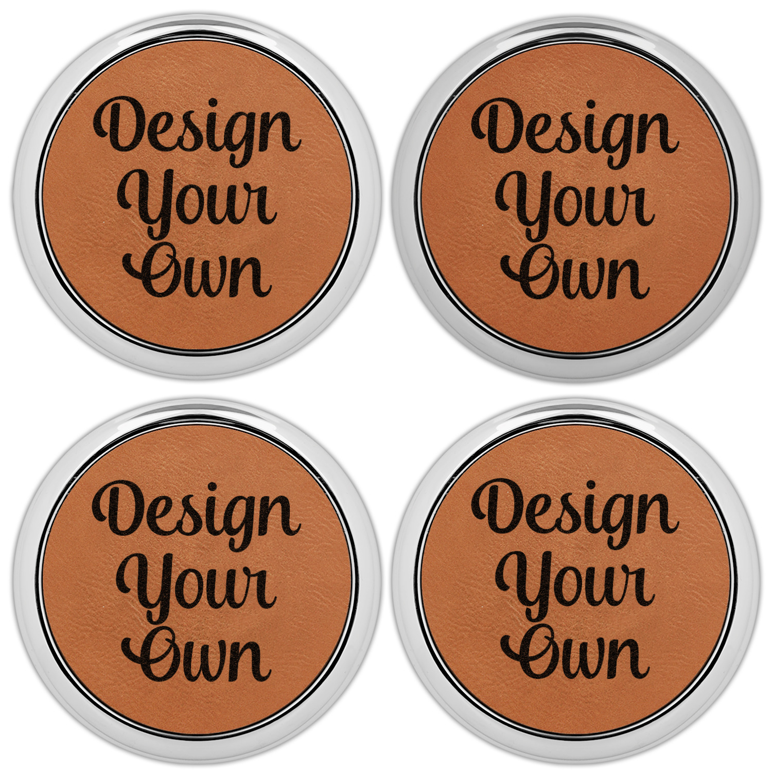 Design Your Own Leatherette Round Coasters w/ Silver Edge Set of 4 YouCustomizeIt