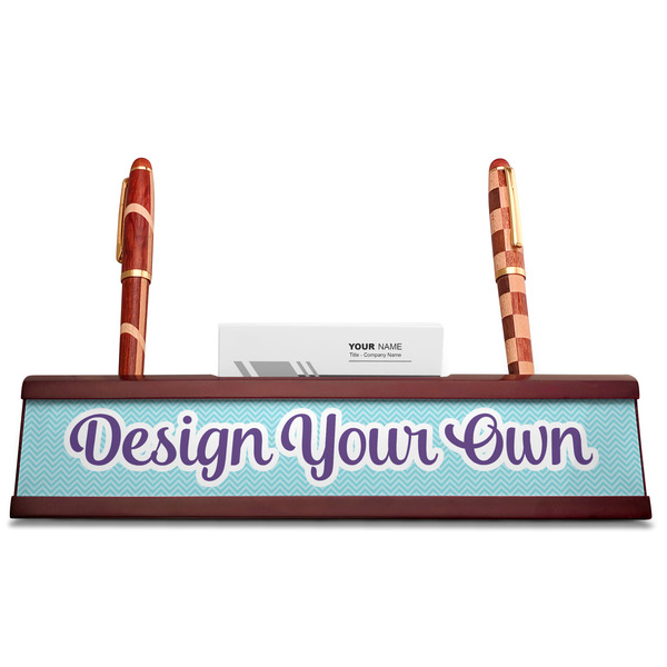 Design Your Own Red Mahogany Nameplates with Business Card Holder - Straight
