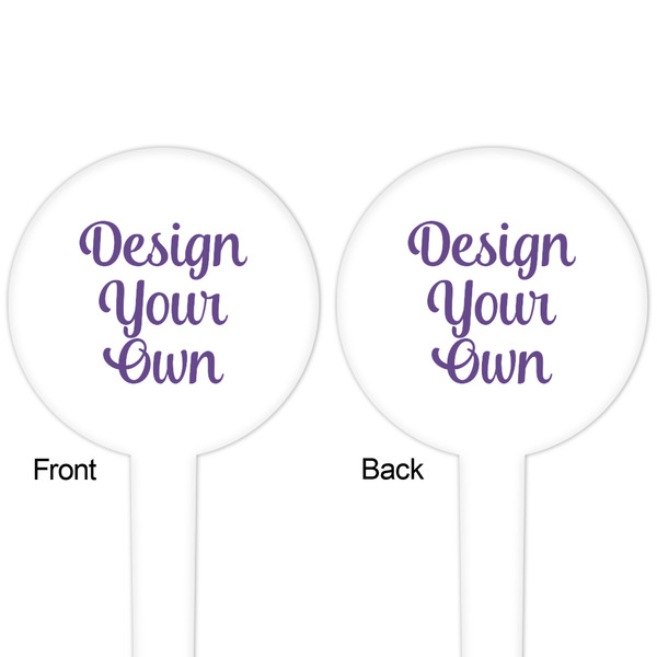 Design Your Own White Plastic 4" Food Pick - Round - Double Sided - Front & Back