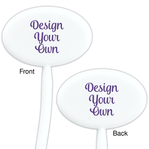 Design Your Own White Plastic 7" Stir Stick - Double Sided - Oval - Front & Back