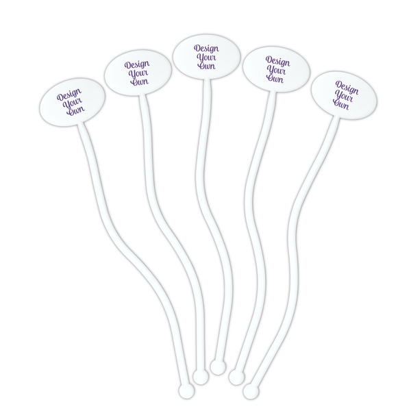 Design Your Own White Plastic 7" Stir Stick - Oval - Fan