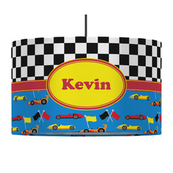 Racing Car 12" Drum Pendant Lamp - Fabric (Personalized)
