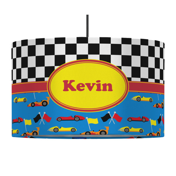 Custom Racing Car 12" Drum Pendant Lamp - Fabric (Personalized)