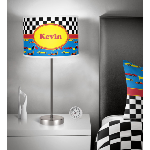 Racing Car 13 inch drum lamp shade - in room