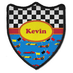 Racing Car Iron On Shield Patch B w/ Name or Text