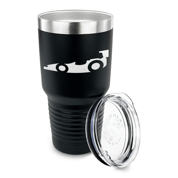 Racing Car 30 oz Stainless Steel Ringneck Tumblers - Black - LID OFF