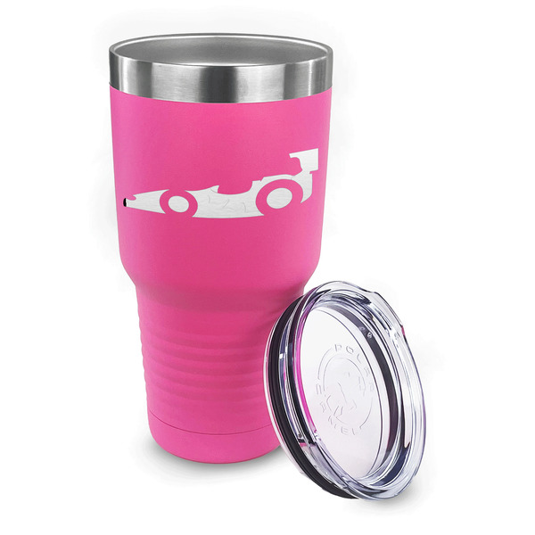 Racing Car 30 oz Stainless Steel Ringneck Tumblers - Pink - LID OFF