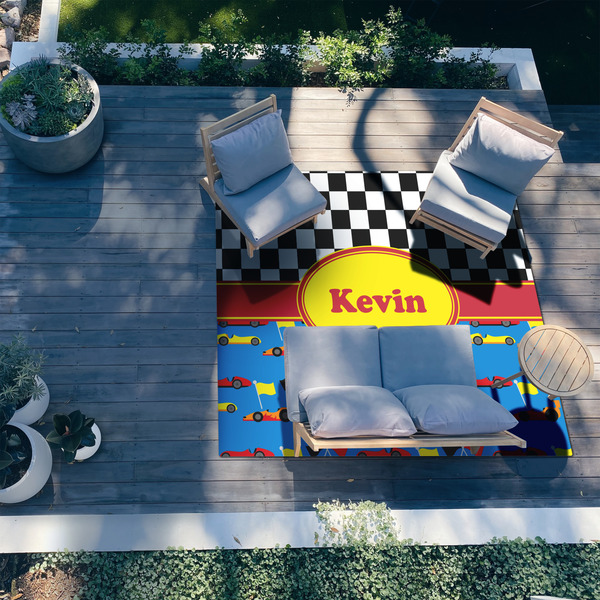 Racing Car 8'x10' Patio Rug - In context