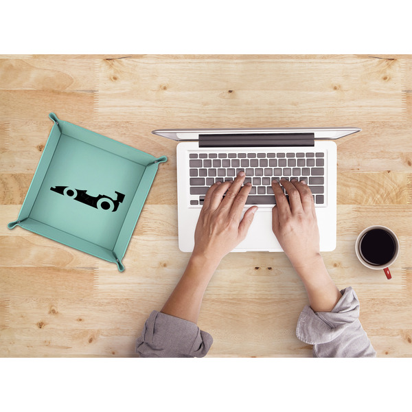 Racing Car 9" x 9" Teal Leatherette Snap Up Tray - LIFESTYLE